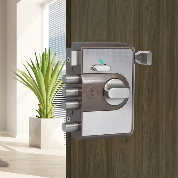 Yale Cinco 500 Series Main Door RIM Lock with 1 Latch & 4 Deadbolt, Outside Key and Knob Inside, Brown, Dimple key