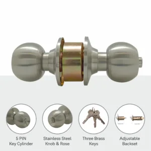 CA5127 Knobset 60/70mm B/S, Entrance, Satin Steel