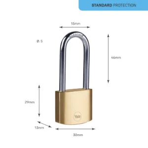 Y110B/30/147/1 Yale 30mm Brass Padlock with long shackle -3nos. regular keys (Brass Finish) 4 5052847099445.PT02 1100x