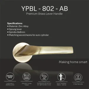 YPBL-802 Solid Brass Premium Lever Handle, Antique Brass 5 YPBL-802 Solid Brass Premium Lever Handle, Antique Brass