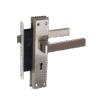 YME 557+ Lever Handle set with key-in lever double strike lockbody Satin Steel