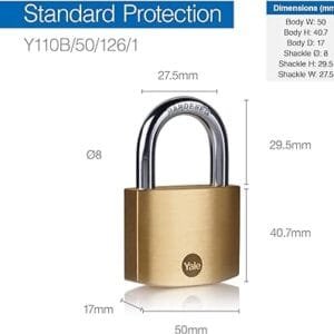 Y110B/50/126/1 Yale Brass Padlock with Hardened Steel Shackle, Brass finish 4 71ra4nvWiDL. AC SX425