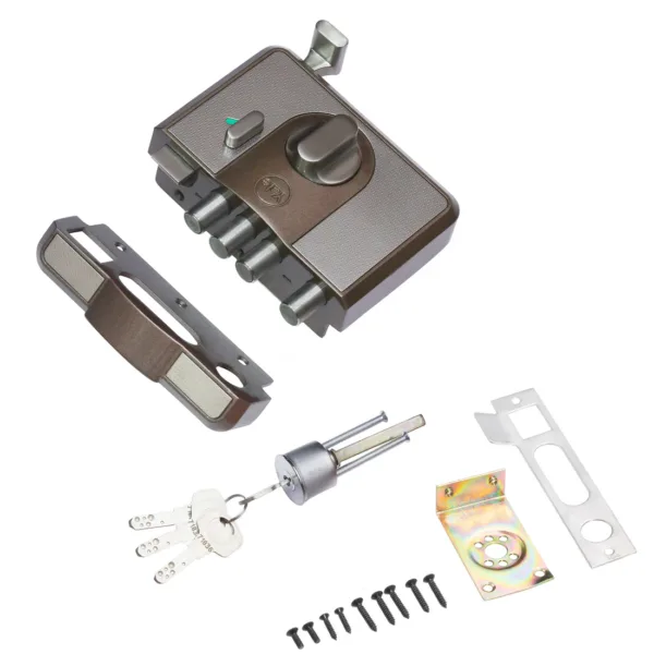 Yale Cinco 500 Series Main Door RIM Lock with 1 Latch & 4 Deadbolt, Outside Key and Knob Inside, Brown, Dimple key