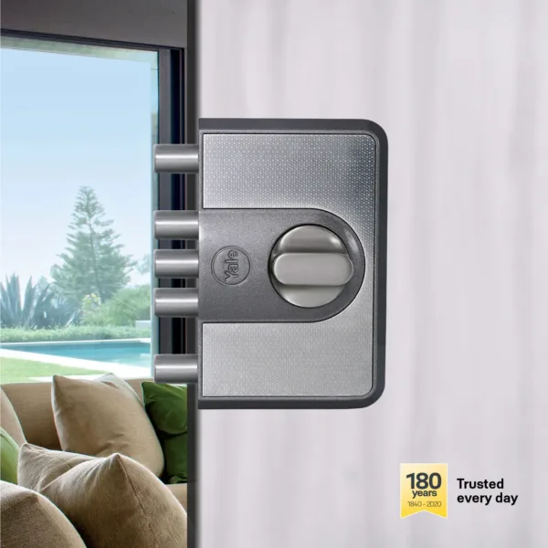 CBD-Cinco 500 Series 5 Dead Bolt Main Door RIM Lock, Knob Inside, Grey, With Dimple Keys