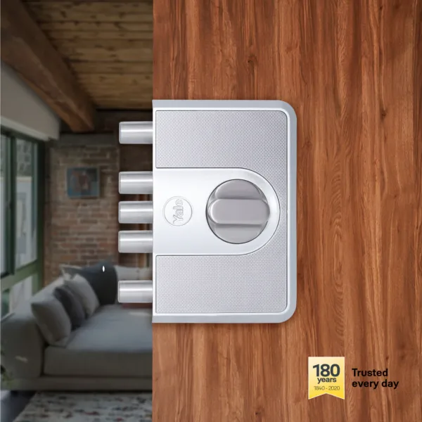 CBD-Cinco 500 Series 5 Dead Bolt Main Door RIM Lock, Knob Inside, Silver, With Dimple Keys