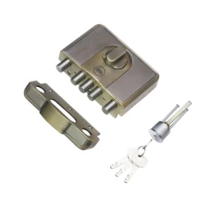 CBD-Cinco 500 Series 5 Dead Bolt Main Door RIM Lock, Knob Inside, Antique Brass, With Dimple Keys