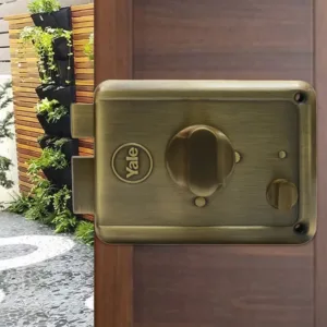 R601-DBTT-AB, RIM Lock With Two Deadbolts, Knob Inside, Regular Key, Antique Brass