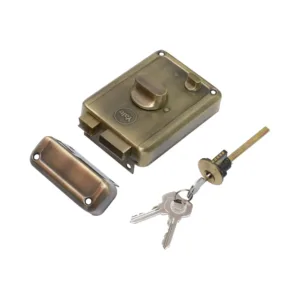 R601-DBTT-AB, RIM Lock With Two Deadbolts, Knob Inside, Regular Key, Antique Brass