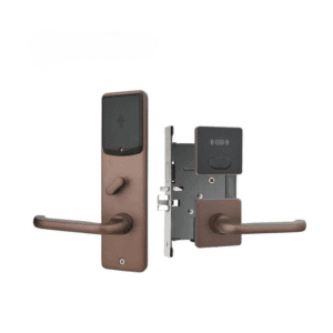 RFID Split Hotel Door Lock – ANSI Mortise Smart Keyless Entry System with RFID Card Access 2 Hotel Locks LS 8205 RFID brown