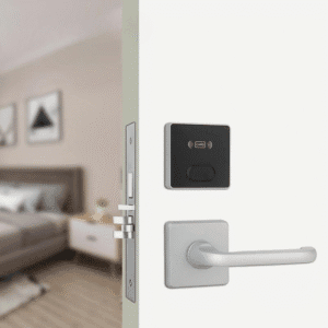 RFID Split Hotel Door Lock – ANSI Mortise Smart Keyless Entry System with RFID Card Access 6 Hotel Locks LS 8205 RFID silver